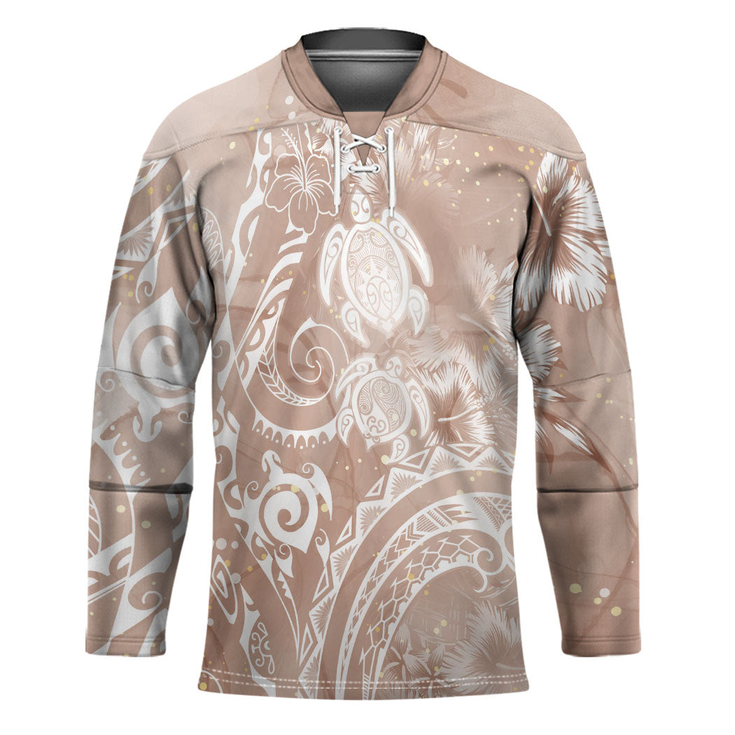 Aloha Hawaii Turtles Floral Hockey Jersey Taupe Marbles Glaze LT7 Unisex Taupe - Polynesian Pride