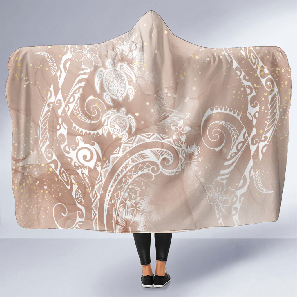 Aloha Hawaii Turtles Floral Hooded Blanket Taupe Marbles Glaze LT7 One Size Taupe - Polynesian Pride
