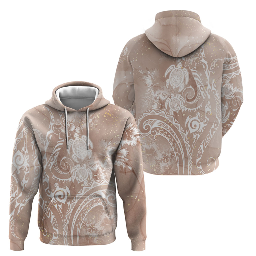 Aloha Hawaii Turtles Floral Hoodie Taupe Marbles Glaze