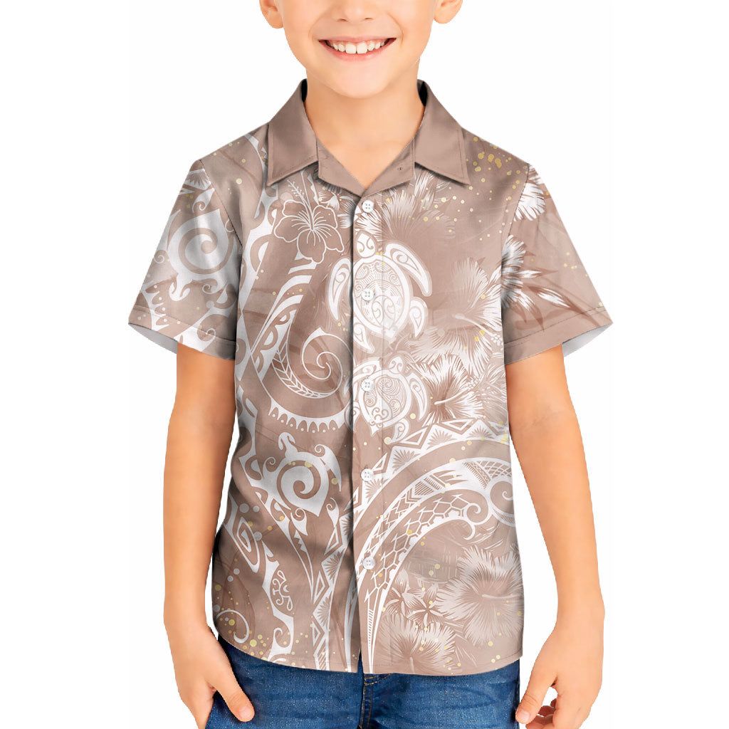 Aloha Hawaii Turtles Floral Kid Hawaiian Shirt Taupe Marbles Glaze LT7 Kid Taupe - Polynesian Pride