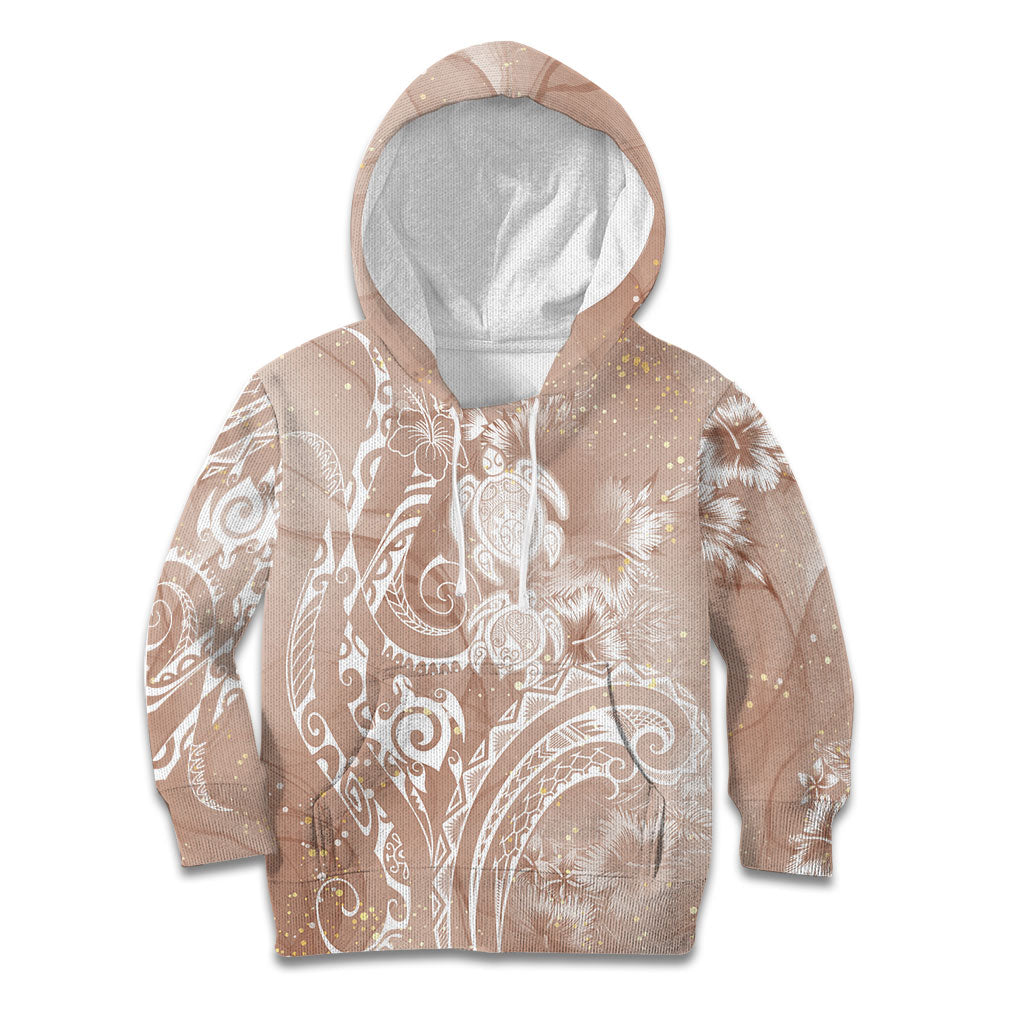 Aloha Hawaii Turtles Floral Kid Hoodie Taupe Marbles Glaze LT7 Hoodie Taupe - Polynesian Pride