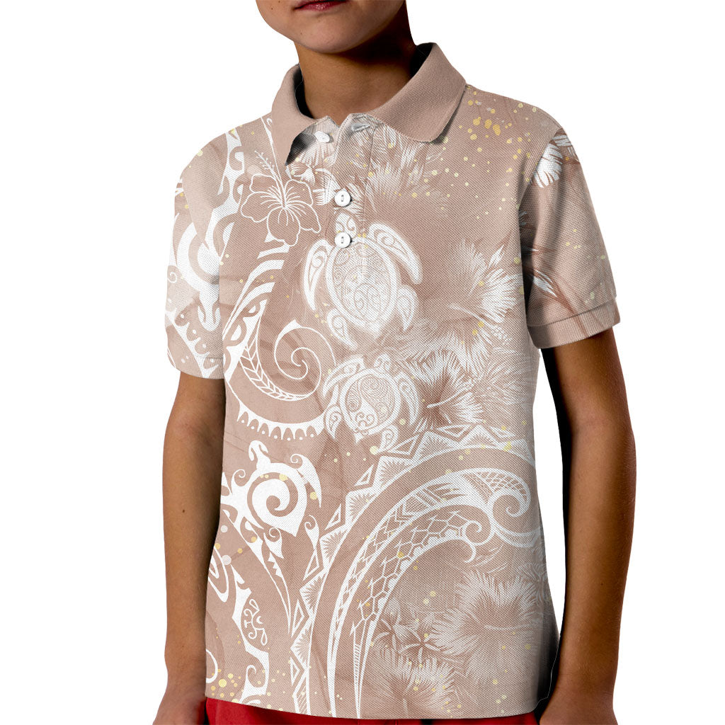 Aloha Hawaii Turtles Floral Kid Polo Shirt Taupe Marbles Glaze LT7 Kid Taupe - Polynesian Pride
