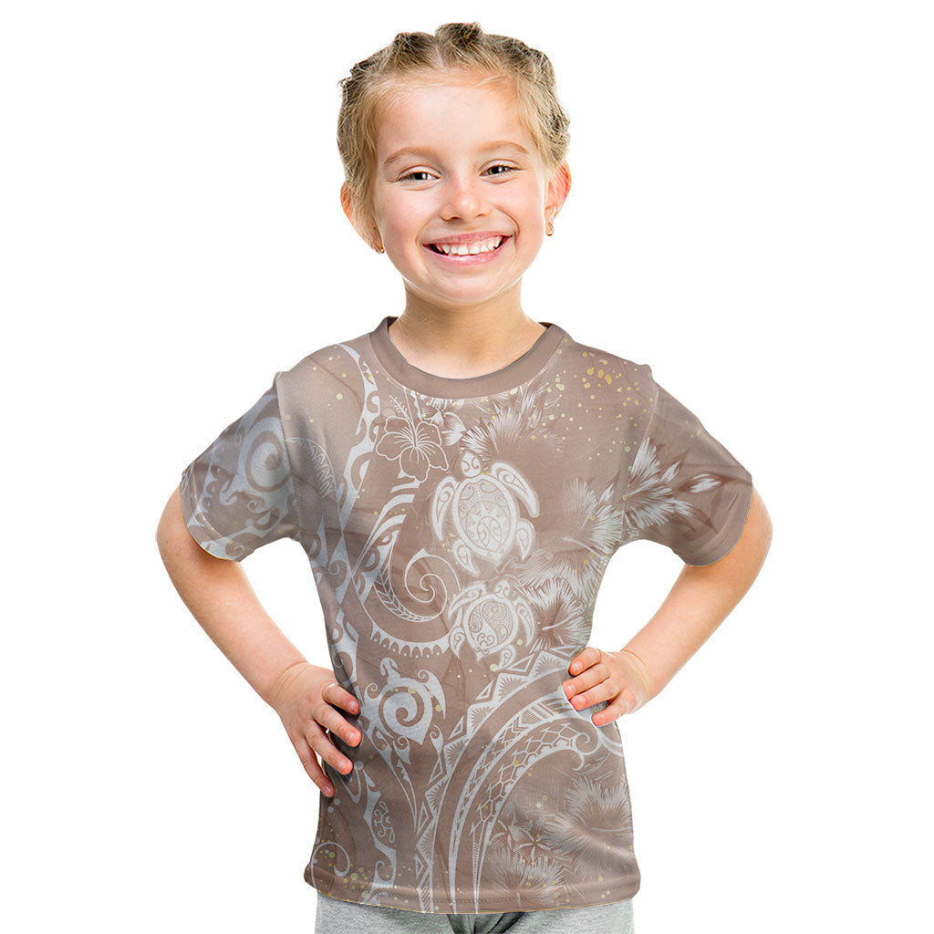 Aloha Hawaii Turtles Floral Kid T Shirt Taupe Marbles Glaze LT7 Taupe - Polynesian Pride