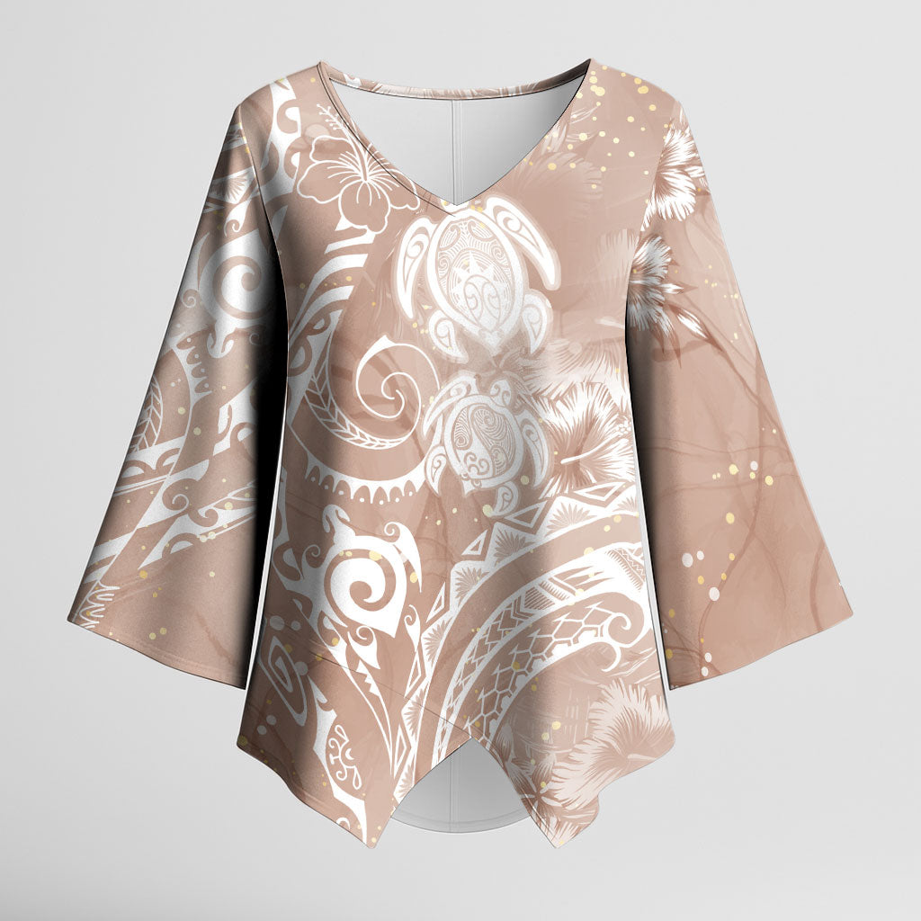 Aloha Hawaii Turtles Floral Kimono Sleeve Blouse Taupe Marbles Glaze LT7 Female Taupe - Polynesian Pride
