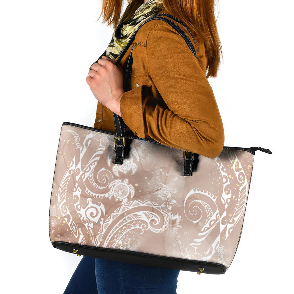Aloha Hawaii Turtles Floral Leather Tote Bag Taupe Marbles Glaze LT7 Taupe - Polynesian Pride