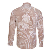 Aloha Hawaii Turtles Floral Long Sleeve Button Shirt Taupe Marbles Glaze