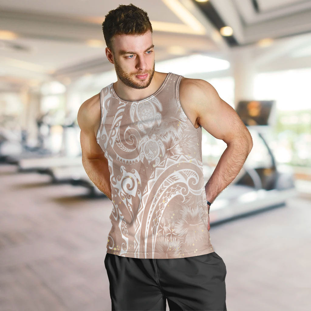 Aloha Hawaii Turtles Floral Men Tank Top Taupe Marbles Glaze LT7 Taupe - Polynesian Pride