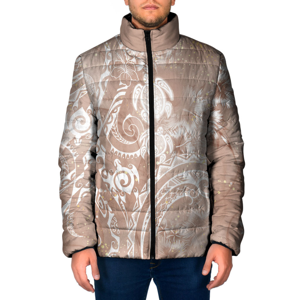 Aloha Hawaii Turtles Floral Padded Jacket Taupe Marbles Glaze