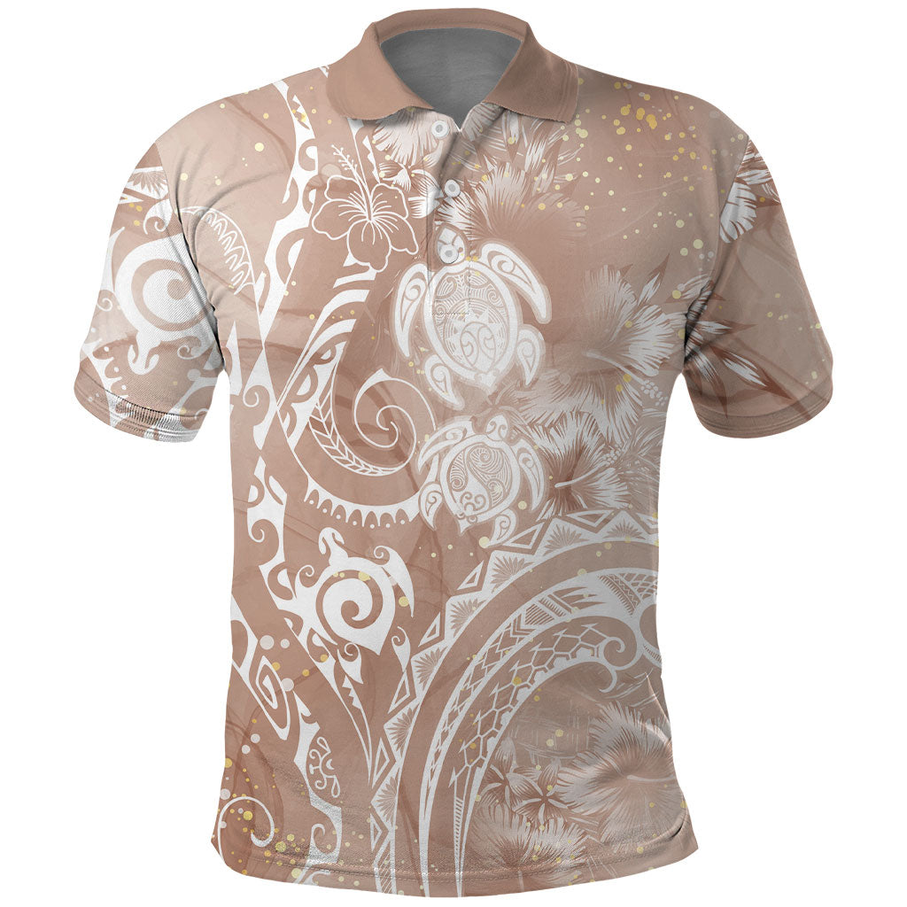 Aloha Hawaii Turtles Floral Polo Shirt Taupe Marbles Glaze