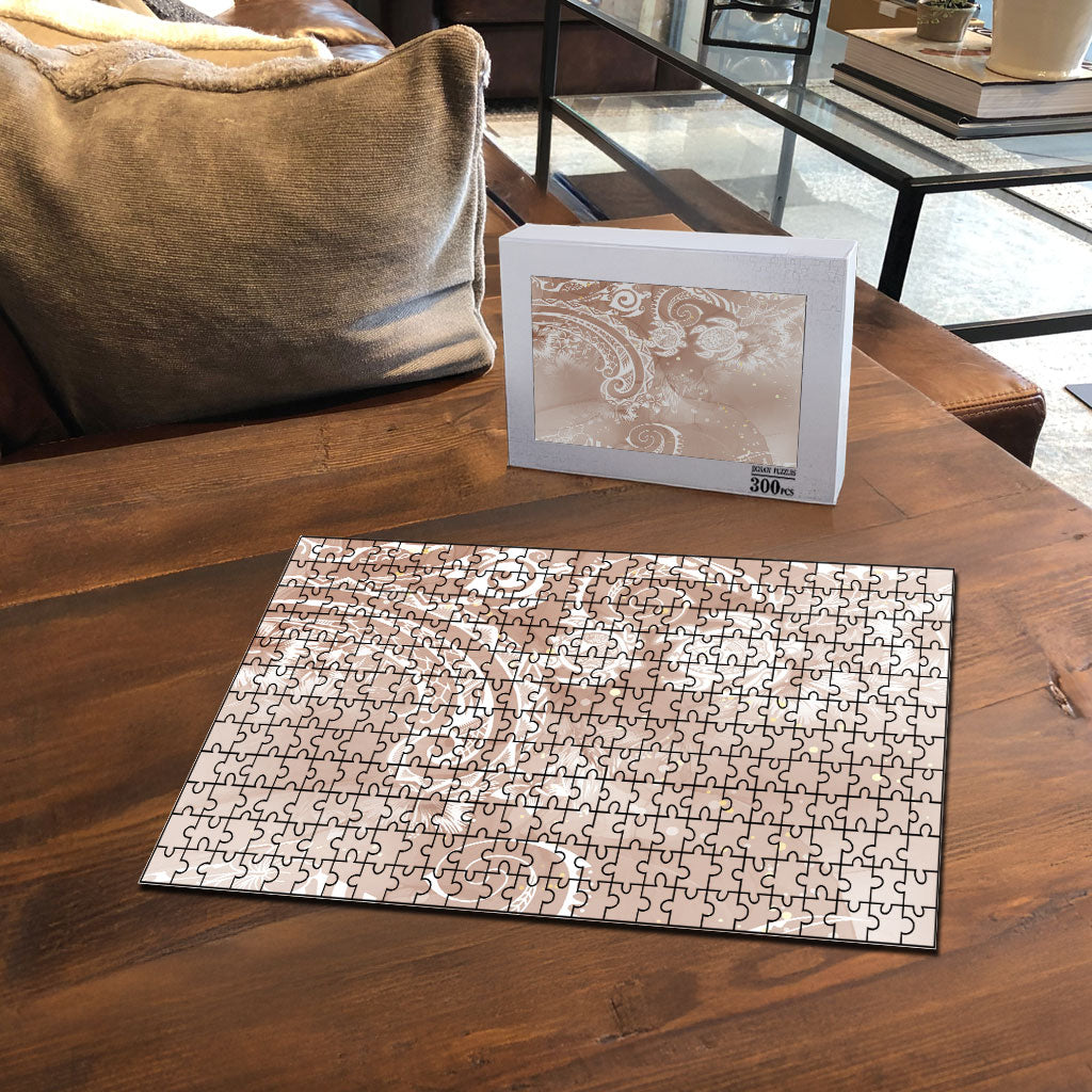 Aloha Hawaii Turtles Floral Puzzle Taupe Marbles Glaze