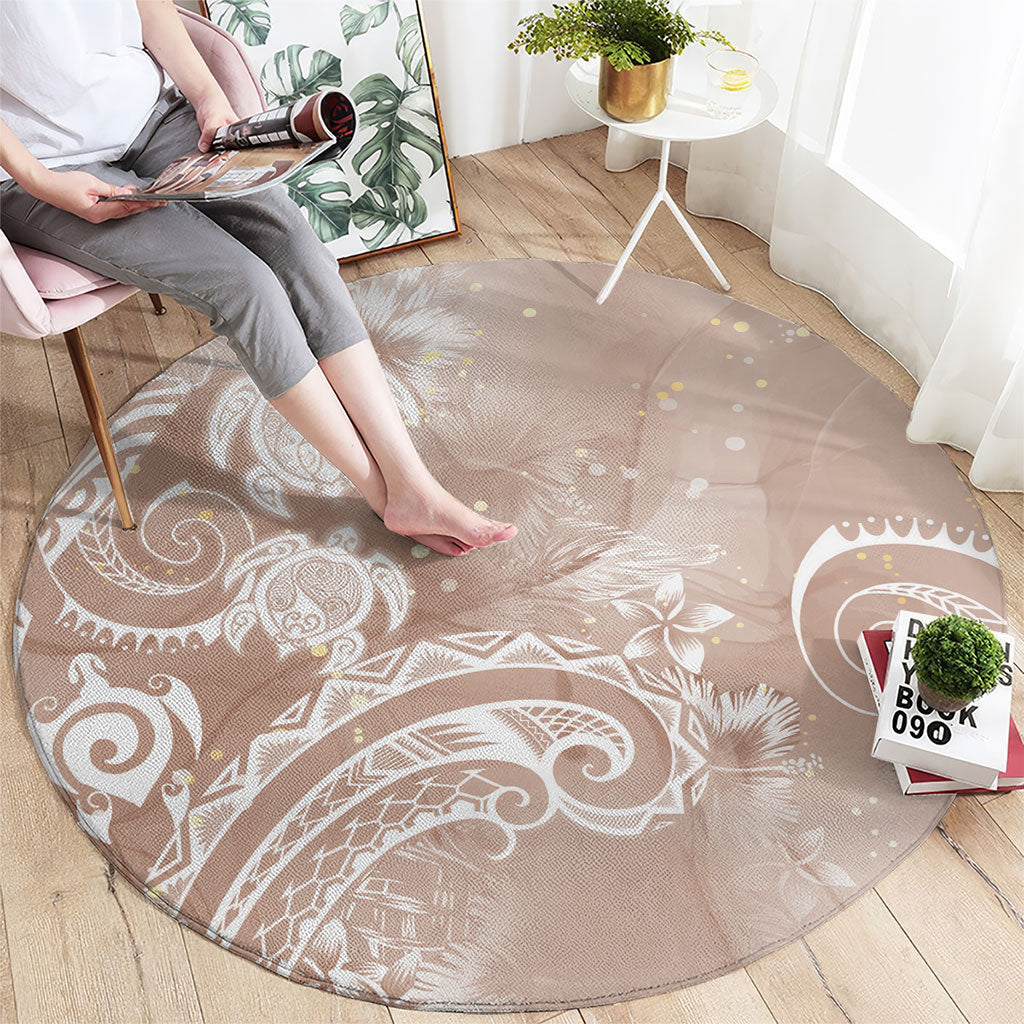 Aloha Hawaii Turtles Floral Round Carpet Taupe Marbles Glaze