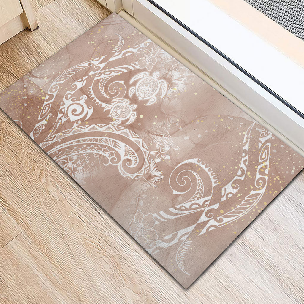Aloha Hawaii Turtles Floral Rubber Doormat Taupe Marbles Glaze
