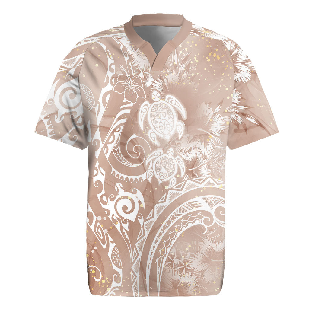 Aloha Hawaii Turtles Floral Rugby Jersey Taupe Marbles Glaze LT7 Taupe - Polynesian Pride