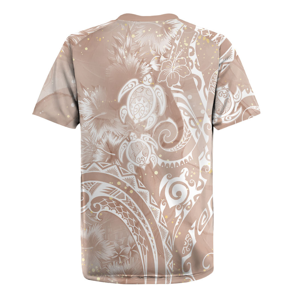 Aloha Hawaii Turtles Floral Rugby Jersey Taupe Marbles Glaze