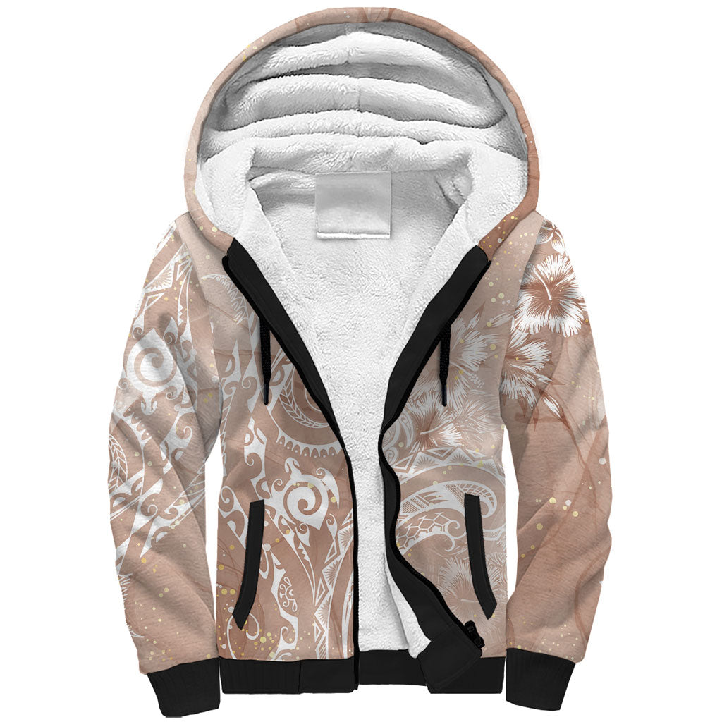 Aloha Hawaii Turtles Floral Sherpa Hoodie Taupe Marbles Glaze LT7 Unisex Taupe - Polynesian Pride