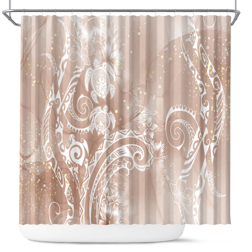 Aloha Hawaii Turtles Floral Shower Curtain Taupe Marbles Glaze LT7 Taupe - Polynesian Pride