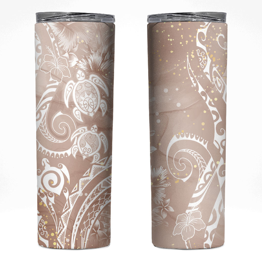 Aloha Hawaii Turtles Floral Skinny Tumbler Taupe Marbles Glaze LT7 Taupe - Polynesian Pride