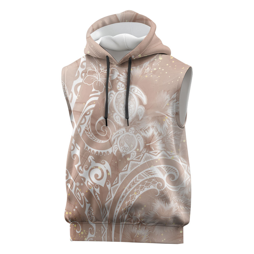 Aloha Hawaii Turtles Floral Sleeveless Hoodie Taupe Marbles Glaze LT7 Taupe - Polynesian Pride