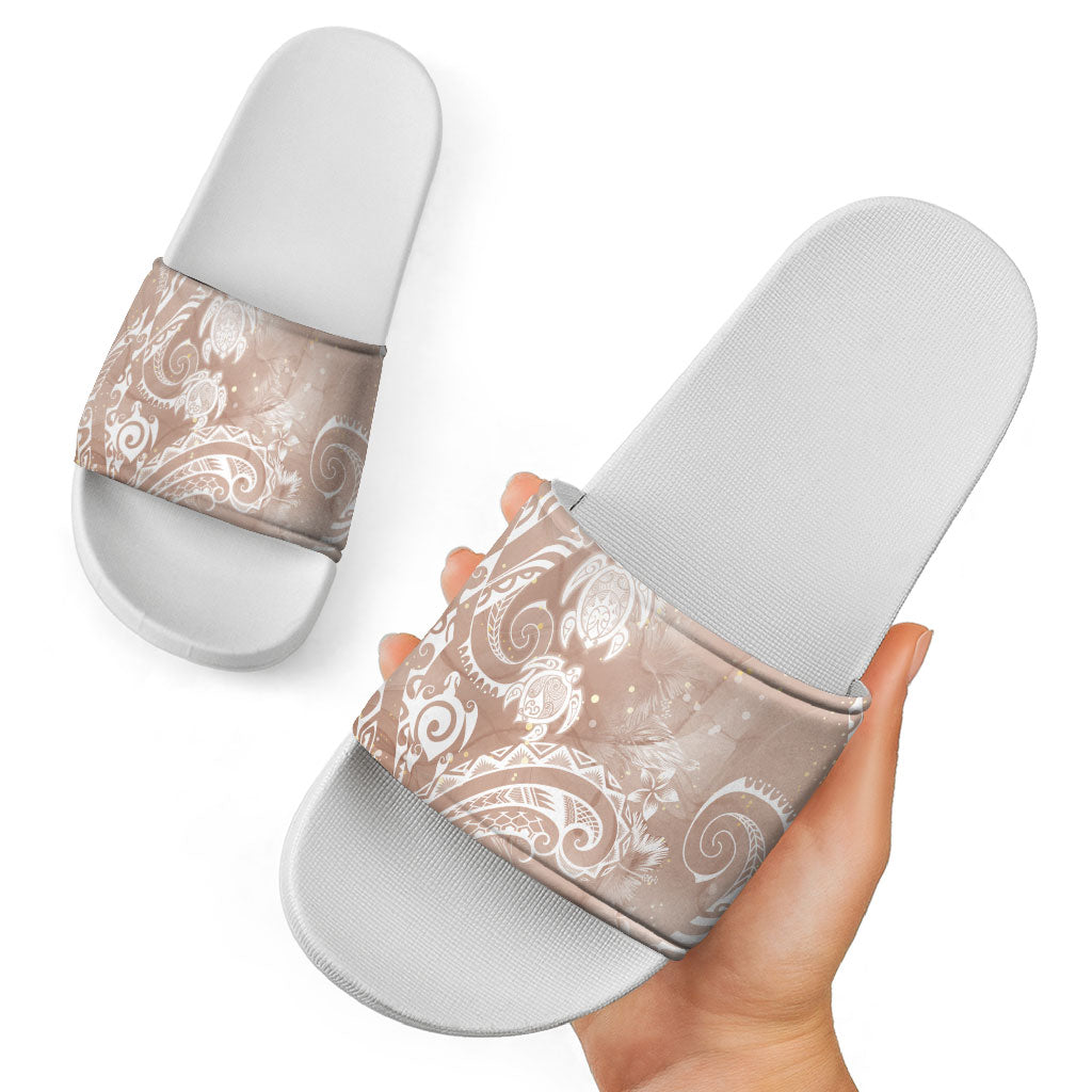 Aloha Hawaii Turtles Floral Slide Sandals Taupe Marbles Glaze