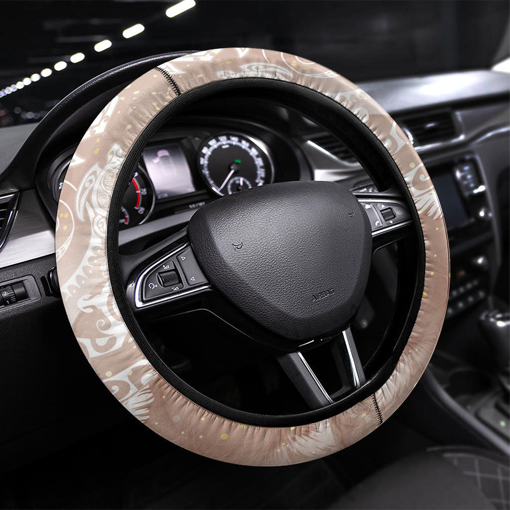 Aloha Hawaii Turtles Floral Steering Wheel Cover Taupe Marbles Glaze LT7 Universal Fit Taupe - Polynesian Pride