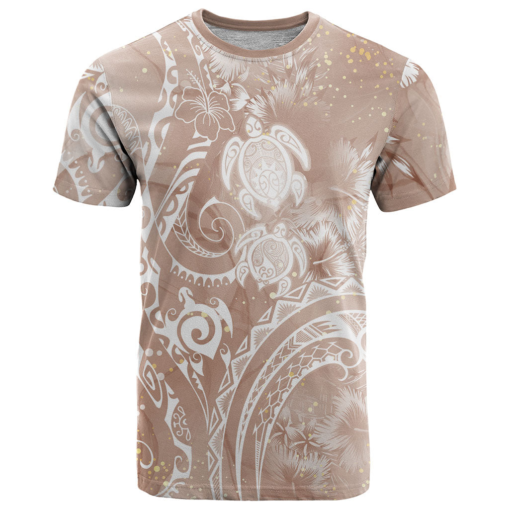 Aloha Hawaii Turtles Floral T Shirt Taupe Marbles Glaze LT7 Taupe - Polynesian Pride
