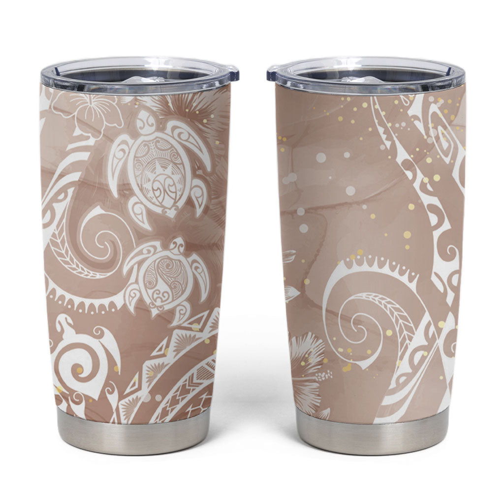Aloha Hawaii Turtles Floral Tumbler Cup Taupe Marbles Glaze LT7 Taupe - Polynesian Pride
