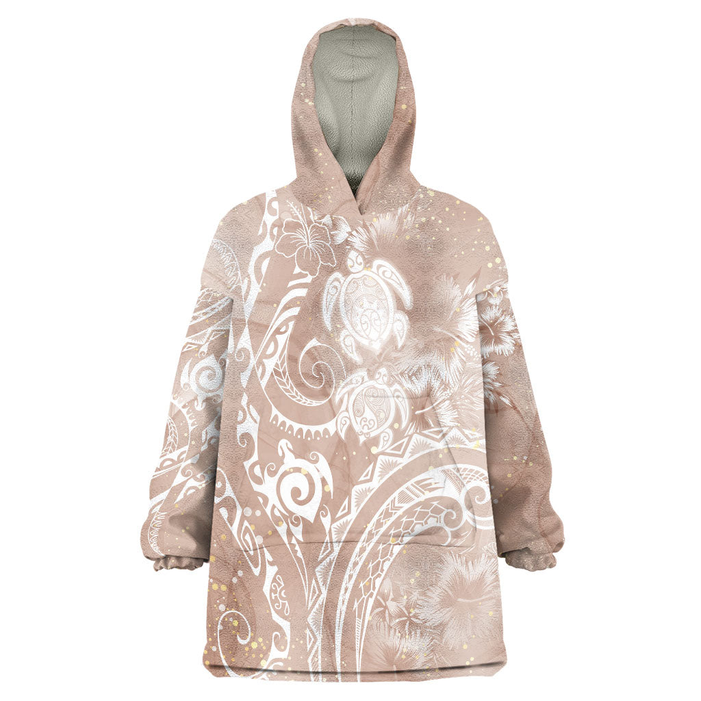 Aloha Hawaii Turtles Floral Wearable Blanket Hoodie Taupe Marbles Glaze LT7 One Size Taupe - Polynesian Pride