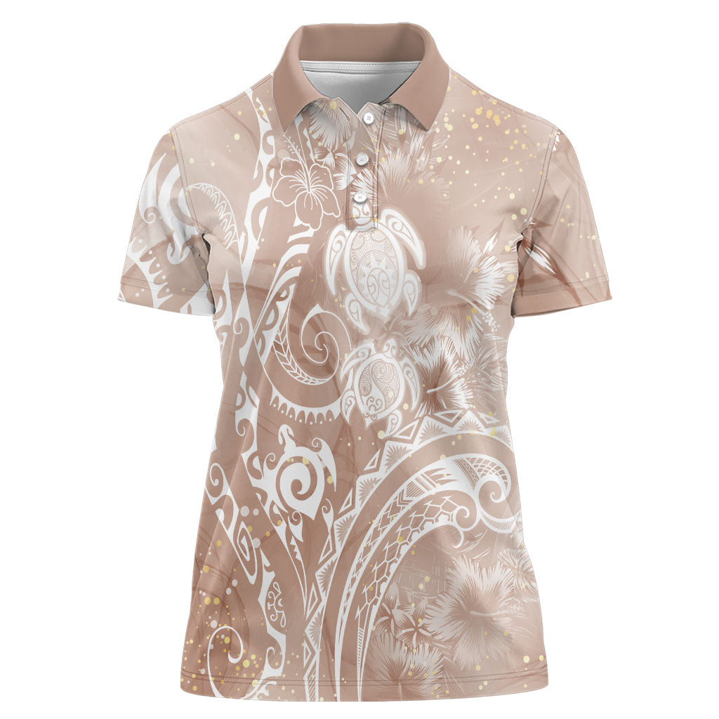 Aloha Hawaii Turtles Floral Women Polo Shirt Taupe Marbles Glaze LT7 Female Taupe - Polynesian Pride