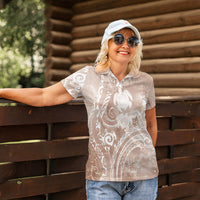 Aloha Hawaii Turtles Floral Women Polo Shirt Taupe Marbles Glaze