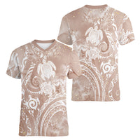 Aloha Hawaii Turtles Floral Women V-Neck T-Shirt Taupe Marbles Glaze