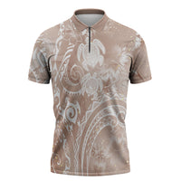 Aloha Hawaii Turtles Floral Zipper Polo Shirt Taupe Marbles Glaze