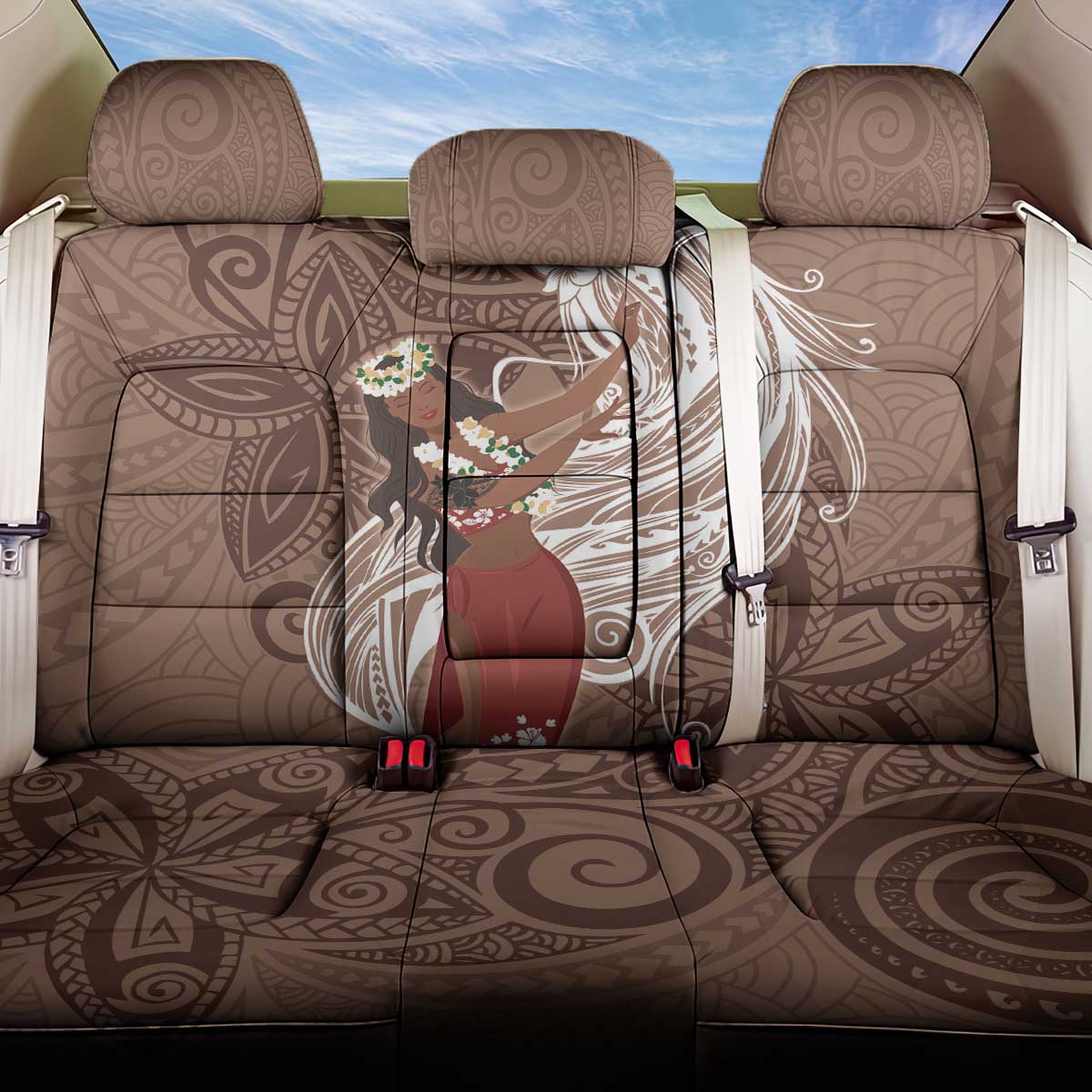Tahiti Islands Polynesian Plumeria Back Car Seat Cover Tahitian Vahine 'Ote'a - Beige LT7 One Size Beige - Polynesian Pride