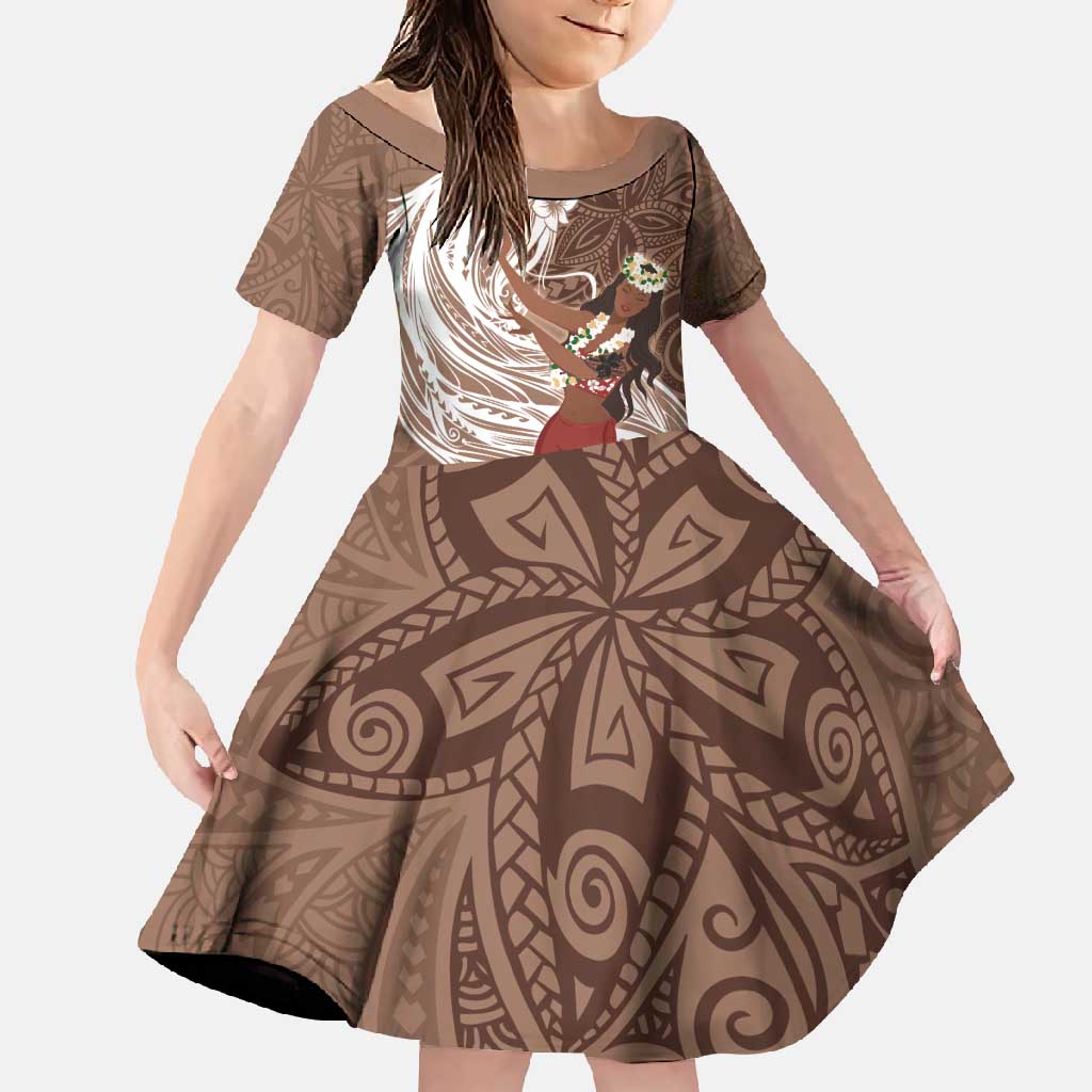 Tahiti Islands Polynesian Plumeria Family Matching Long Sleeve Bodycon Dress and Hawaiian Shirt Tahitian Vahine 'Ote'a - Beige LT7 Daughter's Dress Beige - Polynesian Pride