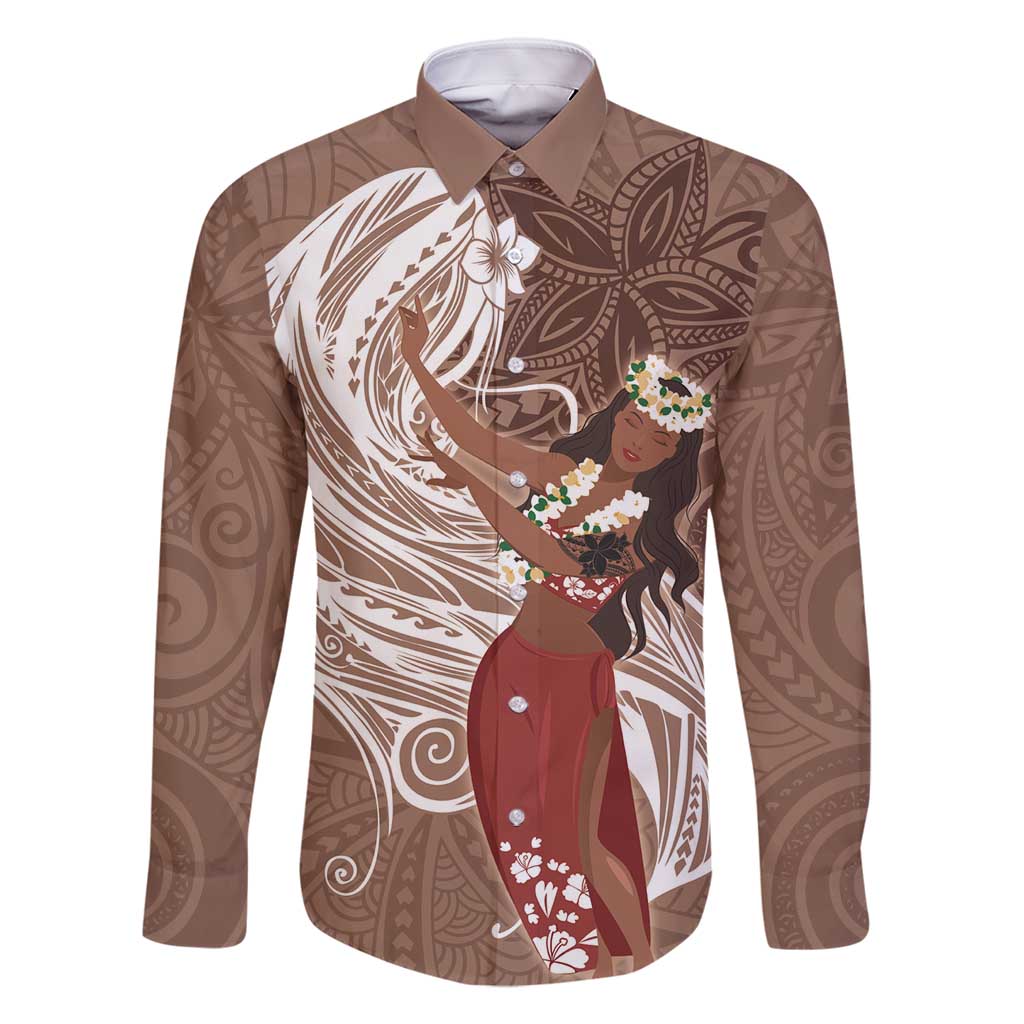 Tahiti Islands Polynesian Plumeria Family Matching Off Shoulder Maxi Dress and Hawaiian Shirt Tahitian Vahine 'Ote'a - Beige LT7 Dad's Shirt - Long Sleeve Beige - Polynesian Pride