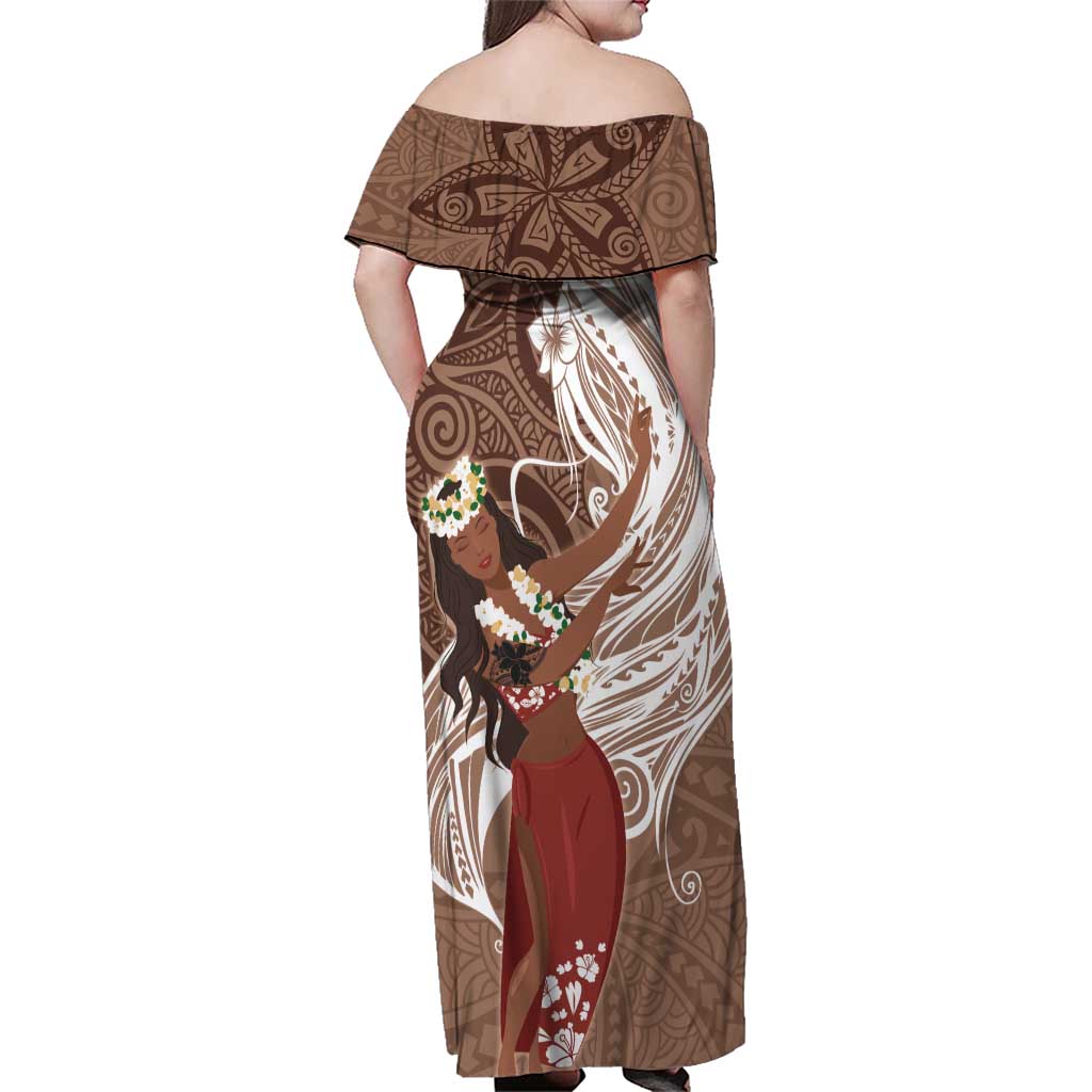 Tahiti Islands Polynesian Plumeria Family Matching Off Shoulder Maxi Dress and Hawaiian Shirt Tahitian Vahine 'Ote'a - Beige LT7 - Polynesian Pride