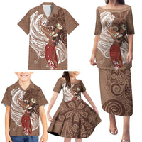 Tahiti Islands Polynesian Plumeria Family Matching Puletasi and Hawaiian Shirt Tahitian Vahine 'Ote'a - Beige LT7 - Polynesian Pride