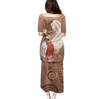 Tahiti Islands Polynesian Plumeria Family Matching Puletasi and Hawaiian Shirt Tahitian Vahine 'Ote'a - Beige LT7 - Polynesian Pride