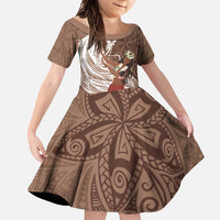 Tahiti Islands Polynesian Plumeria Family Matching Tank Maxi Dress and Hawaiian Shirt Tahitian Vahine 'Ote'a - Beige LT7 Daughter's Dress Beige - Polynesian Pride
