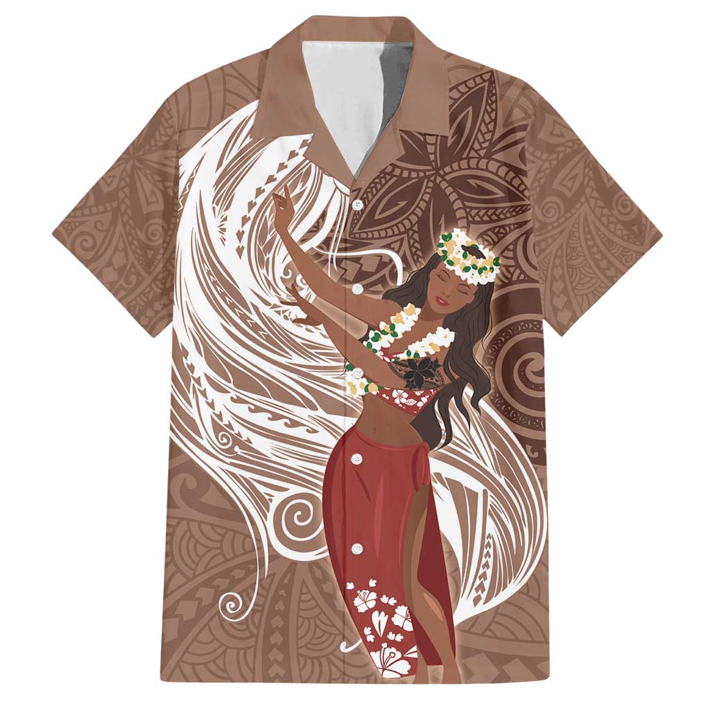 Tahiti Islands Polynesian Plumeria Family Matching Tank Maxi Dress and Hawaiian Shirt Tahitian Vahine 'Ote'a - Beige LT7 Dad's Shirt - Short Sleeve Beige - Polynesian Pride