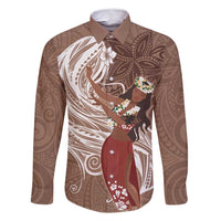 Tahiti Islands Polynesian Plumeria Family Matching Tank Maxi Dress and Hawaiian Shirt Tahitian Vahine 'Ote'a - Beige LT7 Dad's Shirt - Long Sleeve Beige - Polynesian Pride
