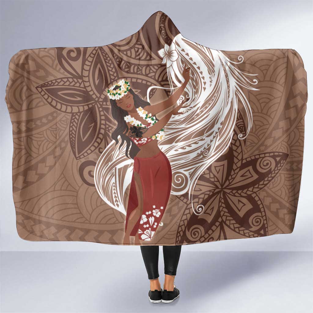Tahiti Islands Polynesian Plumeria Hooded Blanket Tahitian Vahine 'Ote'a - Beige LT7 One Size Beige - Polynesian Pride