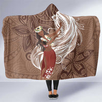 Tahiti Islands Polynesian Plumeria Hooded Blanket Tahitian Vahine 'Ote'a - Beige LT7 One Size Beige - Polynesian Pride