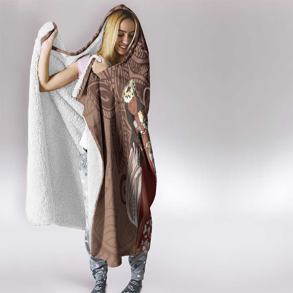 Tahiti Islands Polynesian Plumeria Hooded Blanket Tahitian Vahine 'Ote'a - Beige LT7 - Polynesian Pride