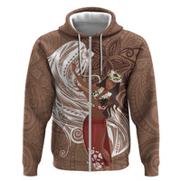 Tahiti Islands Polynesian Plumeria Hoodie Tahitian Vahine 'Ote'a - Beige LT7 Zip Hoodie Beige - Polynesian Pride