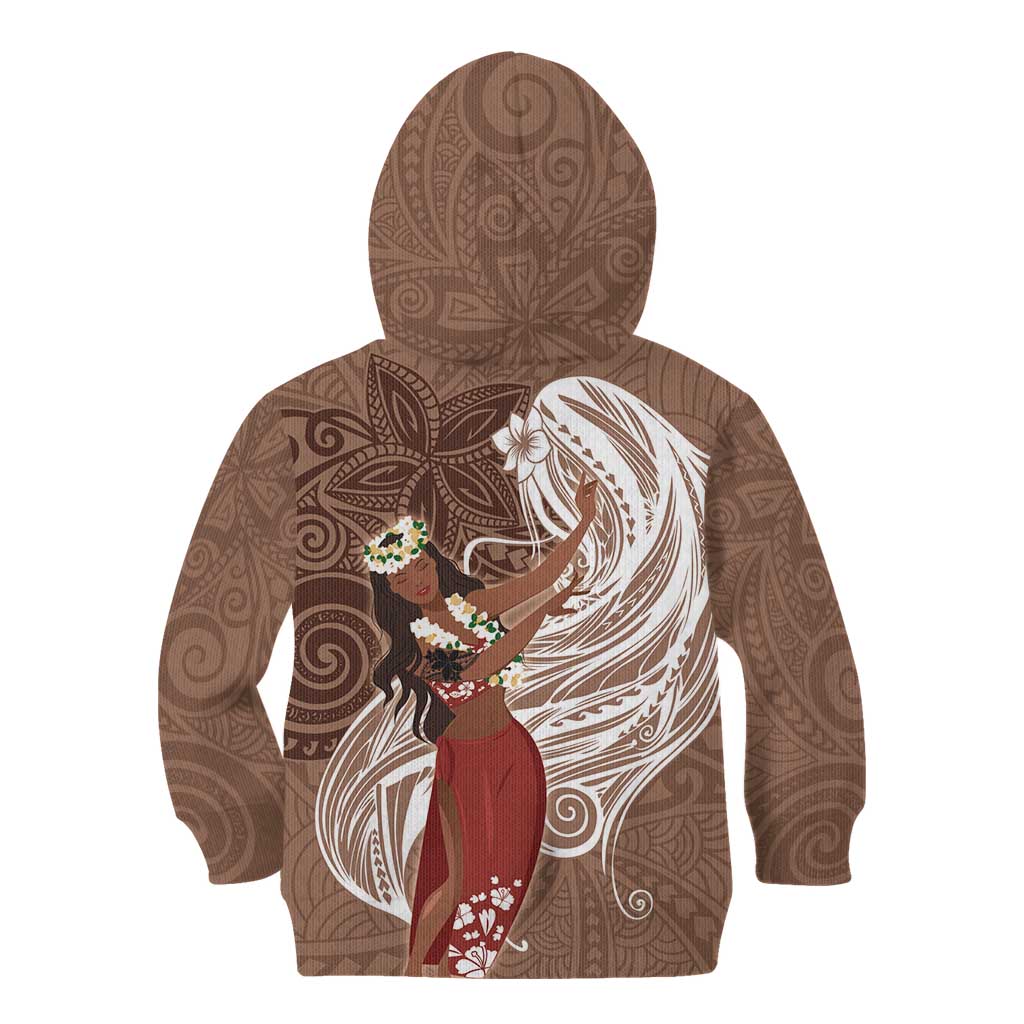 Tahiti Islands Polynesian Plumeria Kid Hoodie Tahitian Vahine 'Ote'a - Beige LT7 - Polynesian Pride