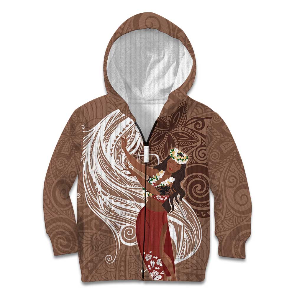 Tahiti Islands Polynesian Plumeria Kid Hoodie Tahitian Vahine 'Ote'a - Beige LT7 Zip Hoodie Beige - Polynesian Pride