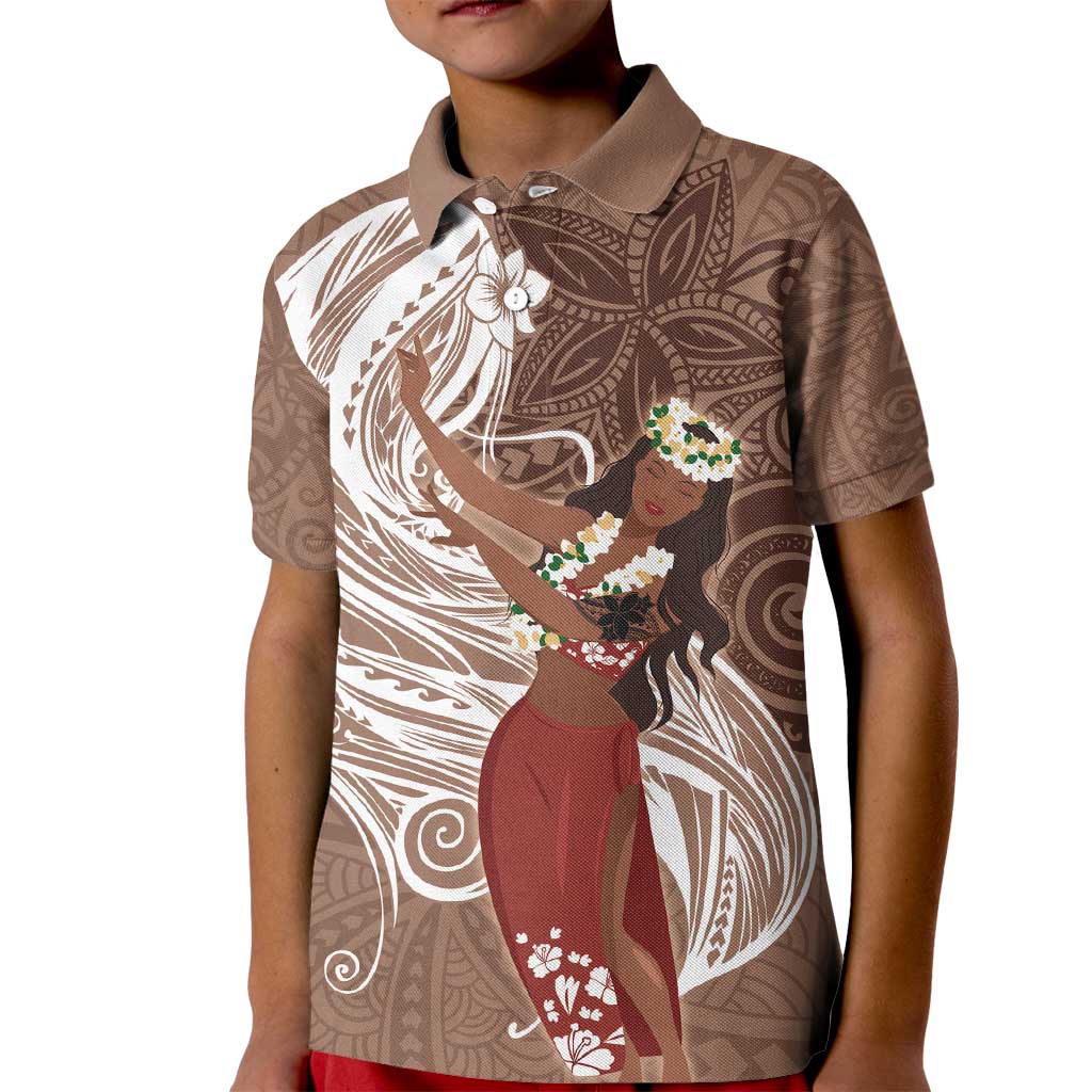 Tahiti Islands Polynesian Plumeria Kid Polo Shirt Tahitian Vahine 'Ote'a - Beige LT7 Kid Beige - Polynesian Pride