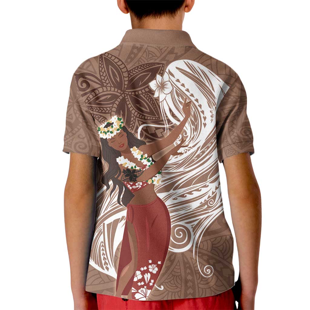 Tahiti Islands Polynesian Plumeria Kid Polo Shirt Tahitian Vahine 'Ote'a - Beige LT7 - Polynesian Pride