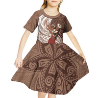 Tahiti Islands Polynesian Plumeria Kid Short Sleeve Dress Tahitian Vahine 'Ote'a - Beige LT7 - Polynesian Pride