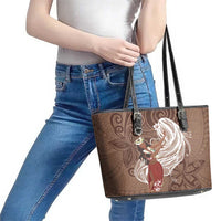 Tahiti Islands Polynesian Plumeria Leather Tote Bag Tahitian Vahine 'Ote'a - Beige LT7 - Polynesian Pride